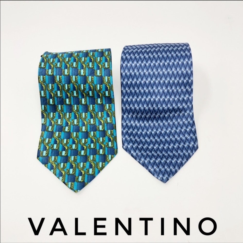 Valentino Tie Lot: Blue Zigzag & Blue Green Tie